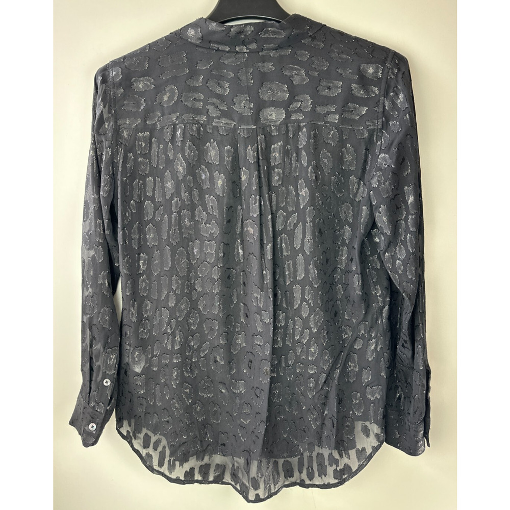 Equipment Femme Daddy Metallic Leopard Print Silk Blend Blouse Black Top Large - Picture 7 of 13
